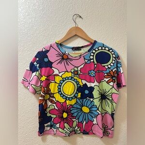 Zara Multicolor Floral Graphic Tee - Pink Blue Yellow Green